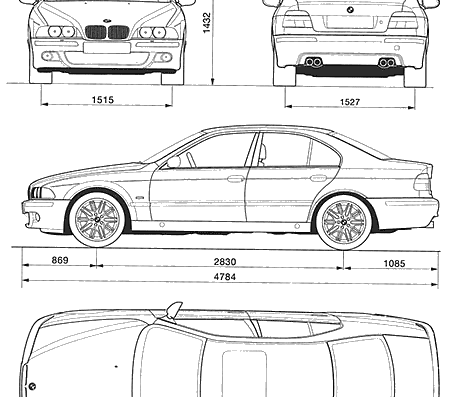 BMW M5 (E39) - БМВ - чертежи, габариты, рисунки автомобиля