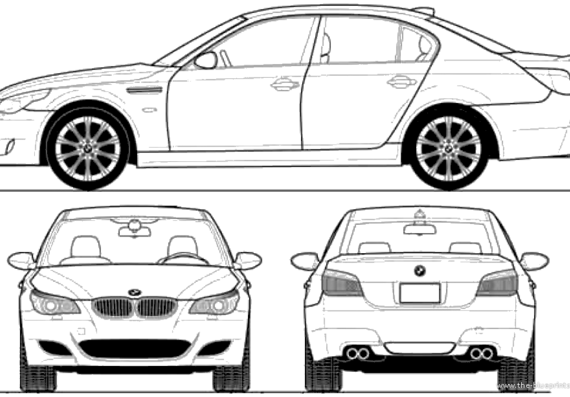 BMW M5 (E60) (2007) - БМВ - чертежи, габариты, рисунки автомобиля