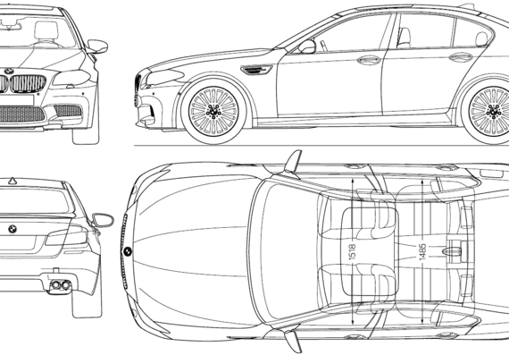 BMW M5 (F10) (2011) - БМВ - чертежи, габариты, рисунки автомобиля