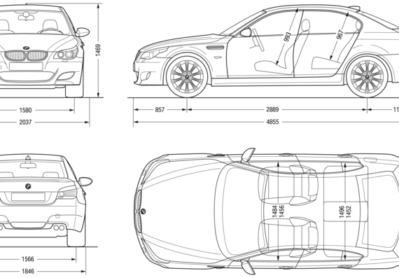 BMW M5 Saloon (E60) (2007) - БМВ - чертежи, габариты, рисунки автомобиля