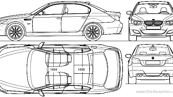 BMW M5 Sedan (E60) (2010) - БМВ - чертежи, габариты, рисунки автомобиля