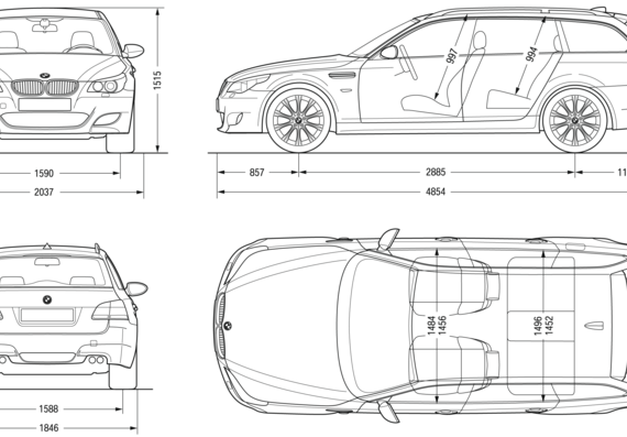 BMW M5 Touring (E61) (2007) - БМВ - чертежи, габариты, рисунки автомобиля
