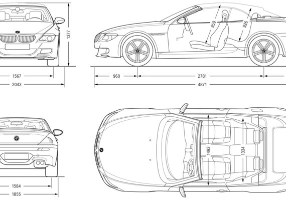 BMW M6 Convertible (E64) (2007) - БМВ - чертежи, габариты, рисунки автомобиля