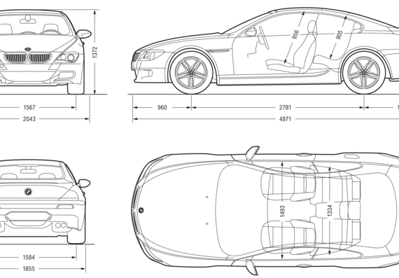 BMW M6 Coupe (E63) (2007) - БМВ - чертежи, габариты, рисунки автомобиля