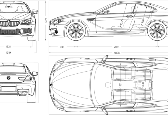 BMW M6 Coupe (F12) (2012) - БМВ - чертежи, габариты, рисунки автомобиля