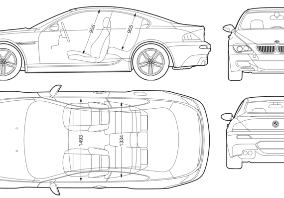 BMW M6 (E63) - БМВ - чертежи, габариты, рисунки автомобиля
