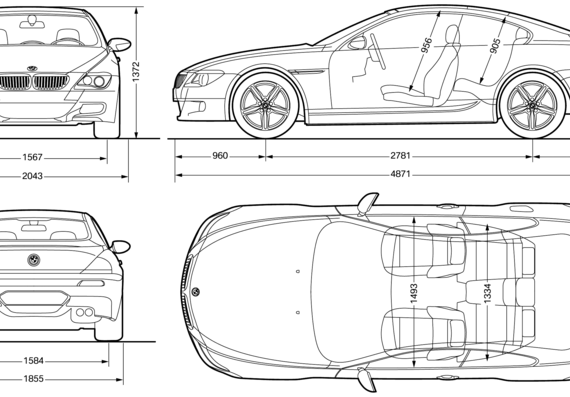 BMW M6 (E63) (2005) - БМВ - чертежи, габариты, рисунки автомобиля