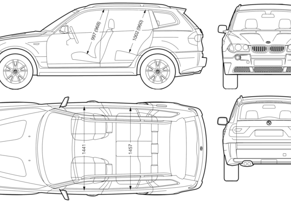 BMW X3 (E83) - БМВ - чертежи, габариты, рисунки автомобиля