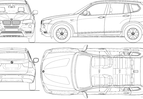 BMW X3 (F25) (2010) - БМВ - чертежи, габариты, рисунки автомобиля