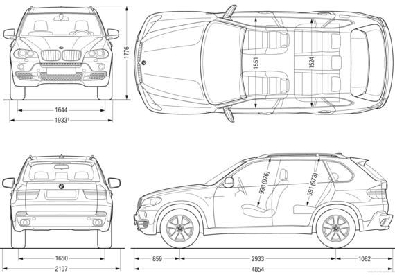BMW X5 (E70) (2008) - БМВ - чертежи, габариты, рисунки автомобиля