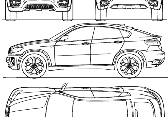 BMW X6 (E71) (2008) - БМВ - чертежи, габариты, рисунки автомобиля