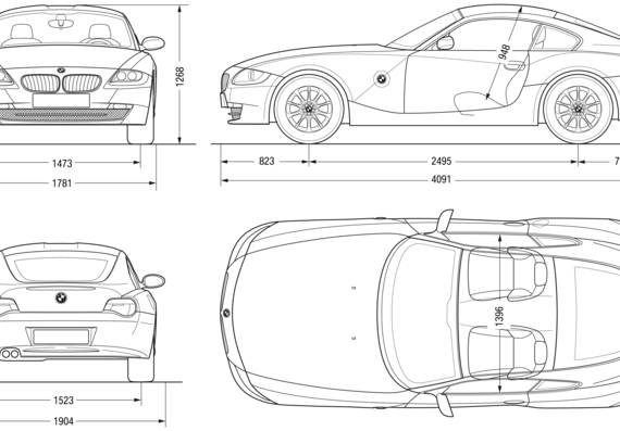 BMW Z4 Coupe (E86) (2007) - БМВ - чертежи, габариты, рисунки автомобиля