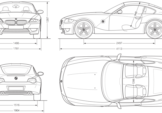 BMW Z4 M Coupe (E86) (2007) - БМВ - чертежи, габариты, рисунки автомобиля
