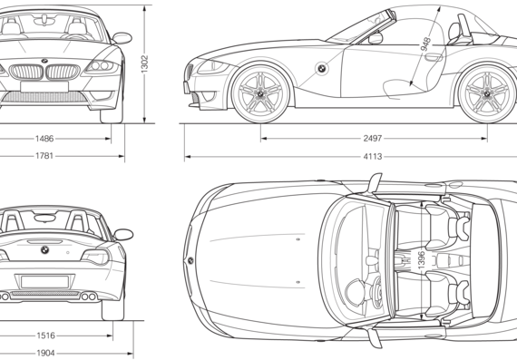 BMW Z4 M Roadster (E85) (2007) - БМВ - чертежи, габариты, рисунки автомобиля