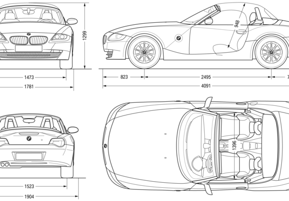 BMW Z4 Roadster (E85) (2007) - БМВ - чертежи, габариты, рисунки автомобиля