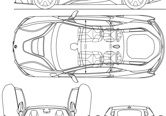 BMW i8 (2013) - БМВ - чертежи, габариты, рисунки автомобиля