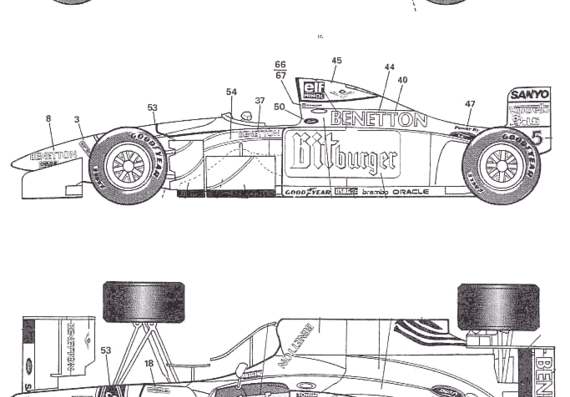Benetton Ford F1 (1994) - Форд - чертежи, габариты, рисунки автомобиля