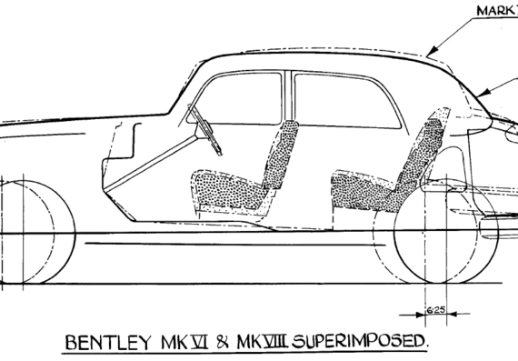 Bentley Mk VIII over Mk VI saloon - Бентли - чертежи, габариты, рисунки автомобиля