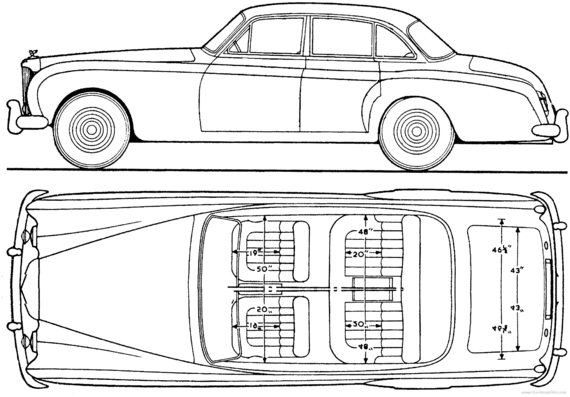 Bentley S2 Continental (1959) - Бентли - чертежи, габариты, рисунки автомобиля