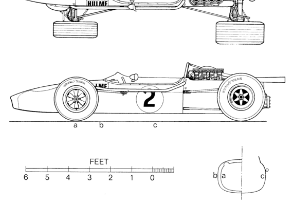 Brabham BT24 (1967) - Брэбхем - чертежи, габариты, рисунки автомобиля