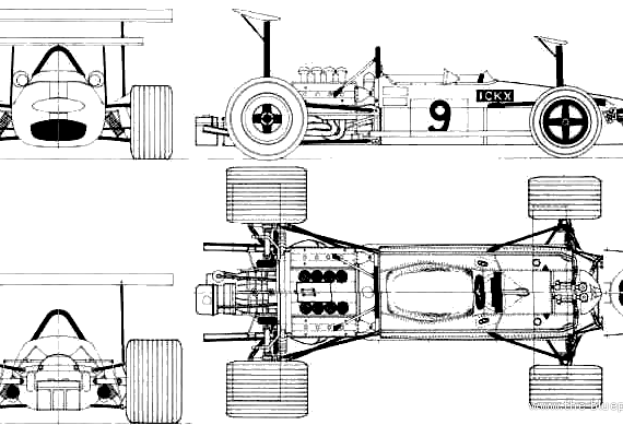 Brabham BT26 F1 GP (1968) - Брэбхем - чертежи, габариты, рисунки автомобиля