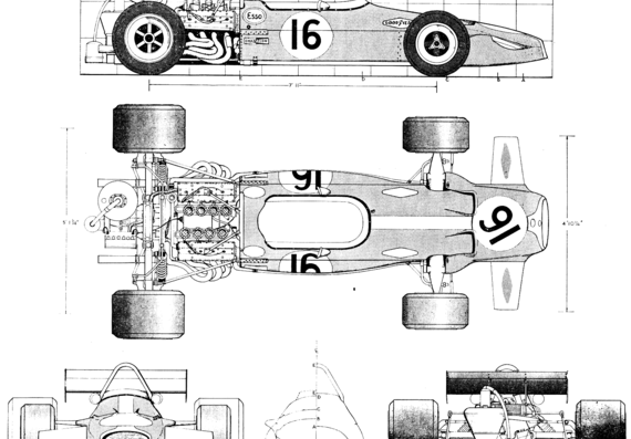 Brabham BT33 (1969) - Брэбхем - чертежи, габариты, рисунки автомобиля