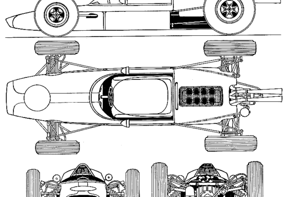 Brabham Climax BT7 F1 GP (1964) - Брэбхем - чертежи, габариты, рисунки автомобиля