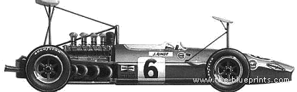 Brabham Repco BT26 F1 (1968) - Брэбхем - чертежи, габариты, рисунки автомобиля
