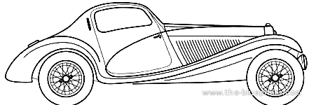 Bugatti 57C Coupe (1936) - Бугатти - чертежи, габариты, рисунки автомобиля