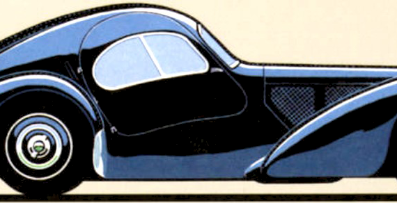 Bugatti 57SC Atlantic (1938) - Бугатти - чертежи, габариты, рисунки автомобиля