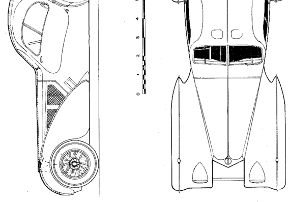 Bugatti 57sc - Бугатти - чертежи, габариты, рисунки автомобиля