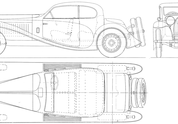 Bugatti Coupe De Ville (1932) - Бугатти - чертежи, габариты, рисунки автомобиля