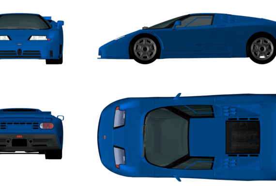Bugatti EB110 SS - Бугатти - чертежи, габариты, рисунки автомобиля