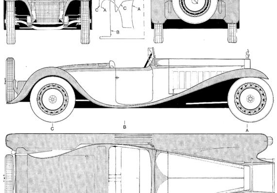 Bugatti Royale Esders - Бугатти - чертежи, габариты, рисунки автомобиля