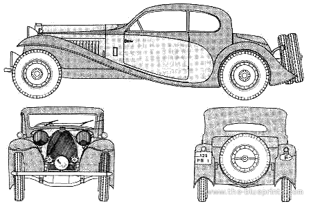 Bugatti T50 (1933) - Бугатти - чертежи, габариты, рисунки автомобиля