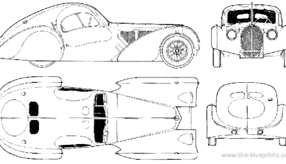 Bugatti T 57 SC Atlantic - Бугатти - чертежи, габариты, рисунки автомобиля