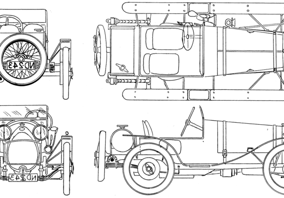 Bugatti Type 13 Brescia - Бугатти - чертежи, габариты, рисунки автомобиля