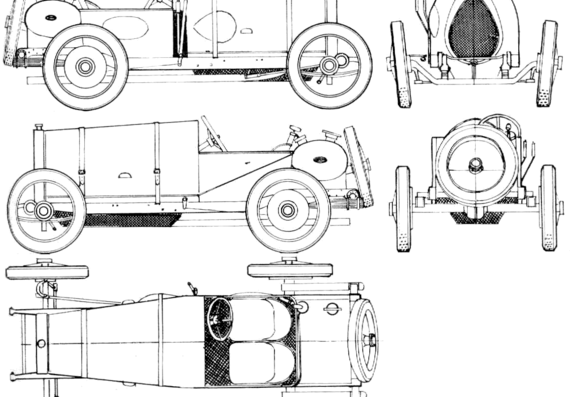 Bugatti Type 23 Brescia (1921) - Бугатти - чертежи, габариты, рисунки автомобиля