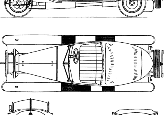 Bugatti Type 30 (1925) - Бугатти - чертежи, габариты, рисунки автомобиля