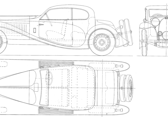 Bugatti Type 50T (1933) - Бугатти - чертежи, габариты, рисунки автомобиля
