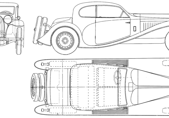 Bugatti Type 50T Coupe De Ville (1932) - Бугатти - чертежи, габариты, рисунки автомобиля