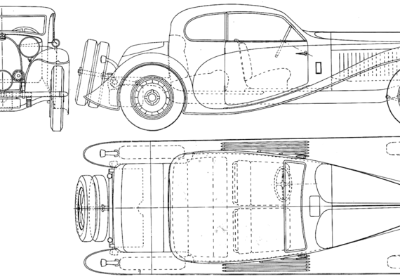 Bugatti Type 50T Coupe De Ville (1933) - Бугатти - чертежи, габариты, рисунки автомобиля