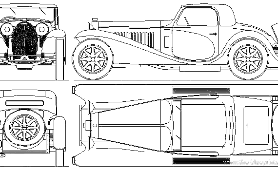 Bugatti Type 55 Coupe (1935) - Бугатти - чертежи, габариты, рисунки автомобиля