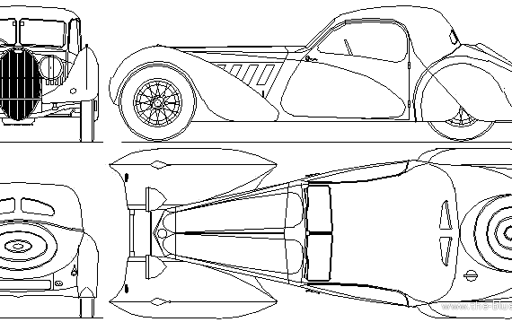 Bugatti Type 57S Corsica (1938) - Бугатти - чертежи, габариты, рисунки автомобиля