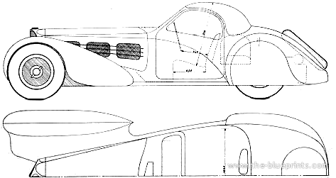 Bugatti Type 57S Coupe Atalante (1937) - Бугатти - чертежи, габариты, рисунки автомобиля