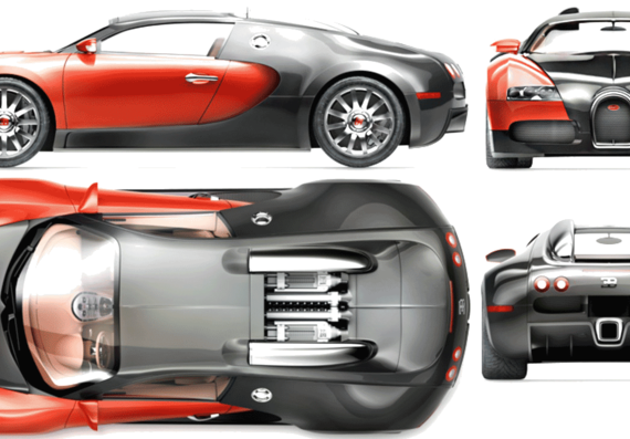 Bugatti Veyron 16.4 (2006) - Бугатти - чертежи, габариты, рисунки автомобиля