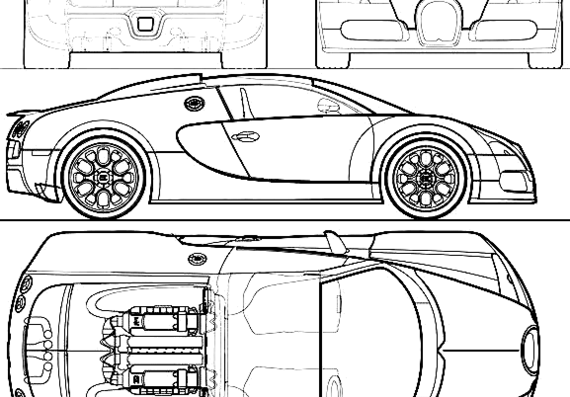 Bugatti Veyron Grandsport (2009) - Бугатти - чертежи, габариты, рисунки автомобиля