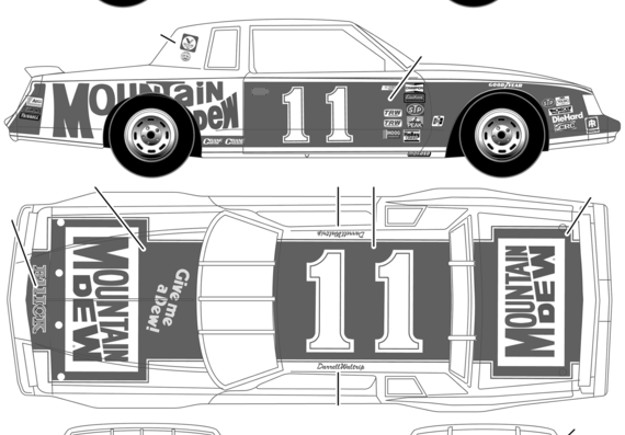 Buick Stock Car No.11 Darrell Waltrip Mountain Dew - Buick - drawings, dimensions, pictures of the car
