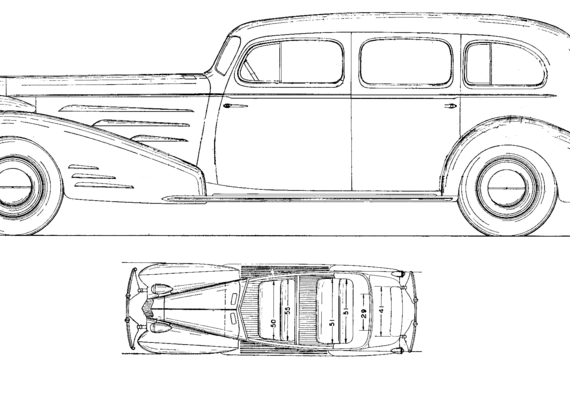 Cadillac Series 90 V16 Limousine (1937) - Кадиллак - чертежи, габариты, рисунки автомобиля