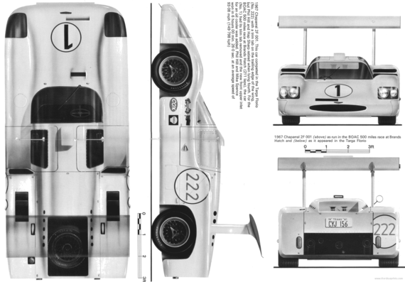Chaparrel F2 (1967) - Чапраль - чертежи, габариты, рисунки автомобиля